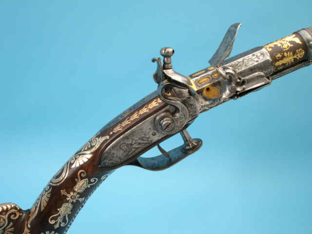 Important and Rare Historic Presentation Gold-Mounted French Flintlock Box-lock Carbine by Nicolas-Noel Boutet a' Versailles, c. 1806, Carabine de Botte