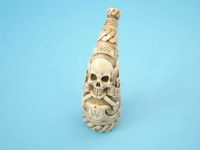 Carved Ivory Powderhorn Flask, c. 20th-century
