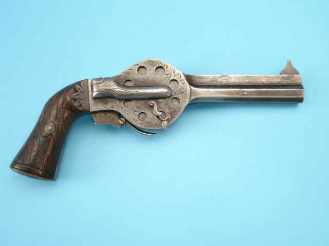 Rare Engraved French Noel System 10-Shot Pill-Lock Turret Pistol [c.1860-70]