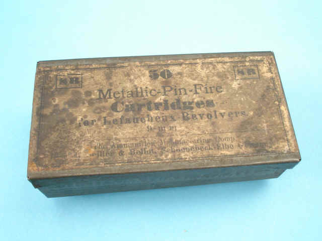 Scarce Tin Box of Metallic 9mm Pin-Fire Cartridges for the LeFaucheux Revolver