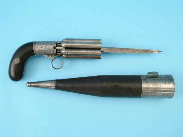 Rare Belgian Mariette System Knife/Pepperbox Ring-Trigger Revover Inscribed: W.B. Promoli