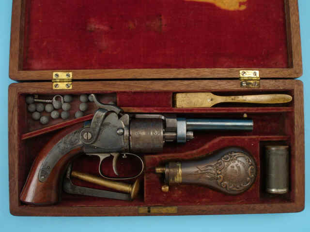 Rare Cased, Inscribed and Engraved Massachusetts Arms Co. Belt Model Revolver with Maynard's Primer and Single Digit Serial Number