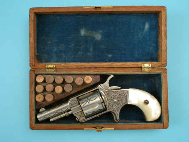 Rare Cased and Deluxe Engraved Jacob Rupertus Empire Spur Trigger Revolver in .38 Rimfire Caliber