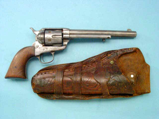 Colt Frontier Six-Shooter Single Action Revolver Together with Period Mexican Loop Holster by R.T. Frazier, Pueblo, Colorado
