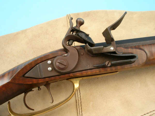 Reproduction Flintlock Kentucky Rifle Marked Yorktown Together with Fringed Leather Scabbard