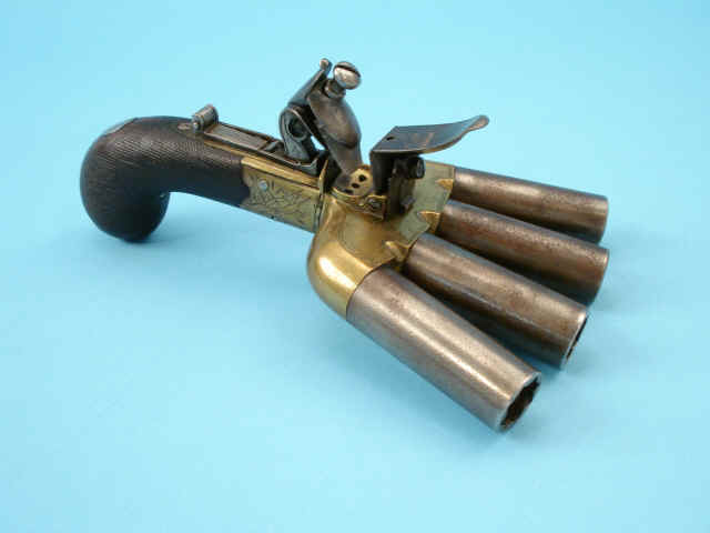 Rare Flintlock "Duckfoot" 4-Barrel Pistol, c. 1780