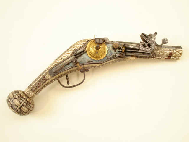 Fine and Very Rare .36 caliber Saxon Wheellock Pistol (“Puffer”) Made For A Boy, dated 1586