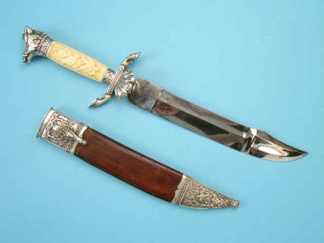 A Fine Exhibition Grade Silver-Mounted Bowie Knife with Silver-Mounted Scabbard by P. Giordano, Napoli