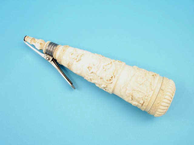 Superb French Silver-Mounted Carved Ivory Flask c.18th century