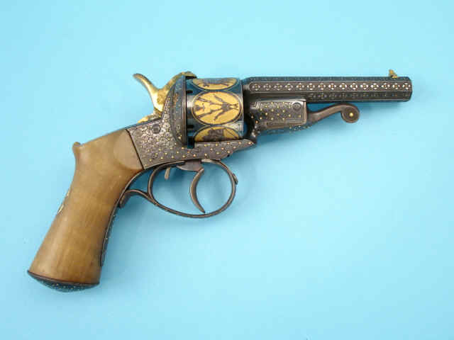 An Exceptional Exhibition-Engraved Gold-Inlaid French Javelle Patent Double-Action Pin-Fire Revolver by Brun a Paris, c. 1865