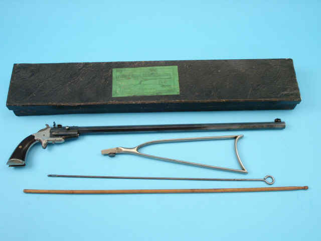 Rare Boxed Frank Wesson Medium Frame Third Type Single-Shot Pistol, with Shoulder Stock.