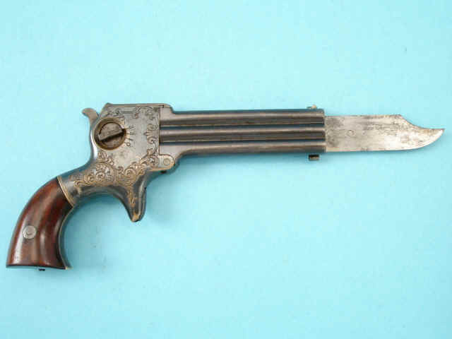 L.D. Nimschke-Engraved Marston Three-Barrel Derringer Pistol, with Sliding Knife Blade