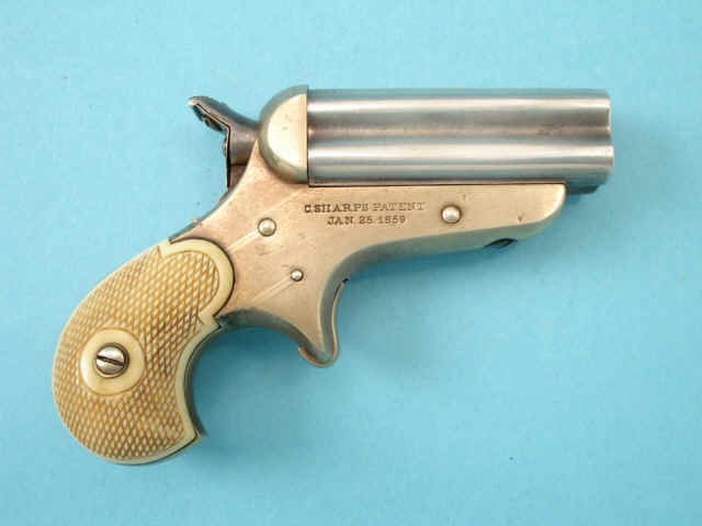 Fine Gold and Silver-Plated C. Sharps "Bulldog" Four-Barrel Pepperbox Pistol, with Relief Carved and Checkered Mexican Eagle Ivory Grips
