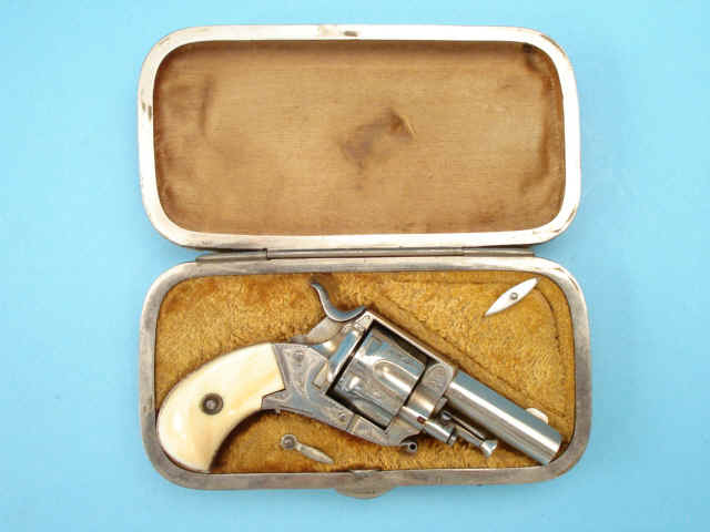 Fine and Rare Cased Belgian Folding Trigger Pocket Double Action Revolver by Unknown Maker