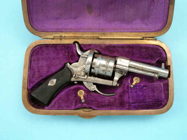Fine and Rare Cigar-Cased Belgian Pinfire Folding Trigger Pocket Revolver by Unknown Maker