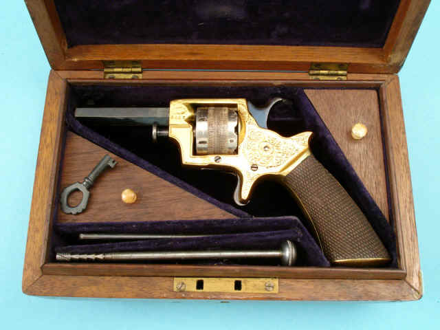 Fine Cased and Engraved "Baby Tranter" Single Action Spur Trigger Revolver