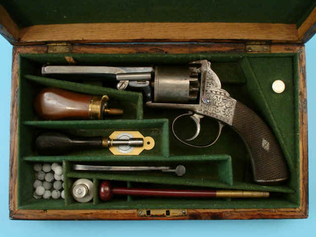 Cased Engraved Webley-Bentley Open-Top Percussion Revolver Retailed by Adams & Co., London, c. 1855