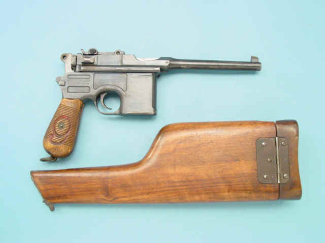 *Mauser Model 96 'Red-Nine" Broomhandle Semi-Automatic Pistol with Matching Wooden Shoulder Stock Holster *Mauser Model 96 'Red-Nine" Broomhandle Semi-Automatic Pistol with Matching Wooden Shoulder Stock Holster