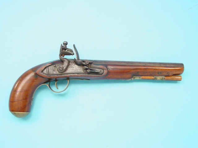 Officers Kentucky Flintlock Pistol of Late Revolutionary War and War of 1812,  with H. Meacham & Co. Lock