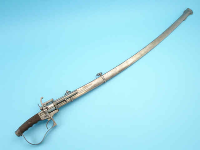 Rare Belgian Cavalry Pinfire Revolver/Sword with Scabbard, c. 1840
