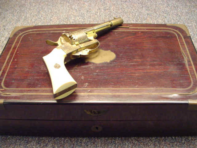 Cased and Deluxe LeFauchaux Pinfire Revolver with Ivory-Mounted Accessories
