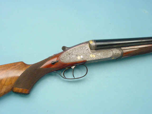 *Deluxe V. Bernardelli Double Barrel Side-by-Side Deluxe Sidelock Shotgun, Gold-Inlaid and Engraved with Deluxe Stocks