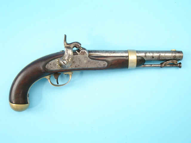 Rare U.S. Navy Marked Model 1842 Percussion Pistol by I.N. Johnson, with Plated Brass Mountings